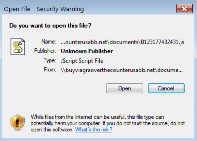 Warning dialog displayed after double-clicking the .url file