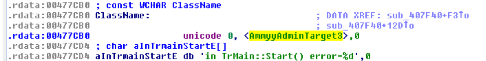 Strings with references to the leaked Ammyy Admin Version 3