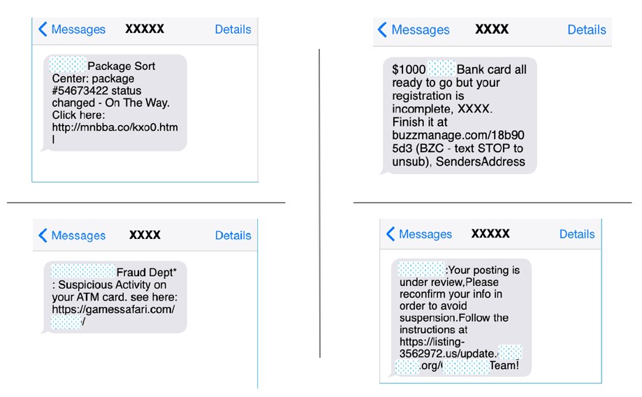Scam text (smishing) examples