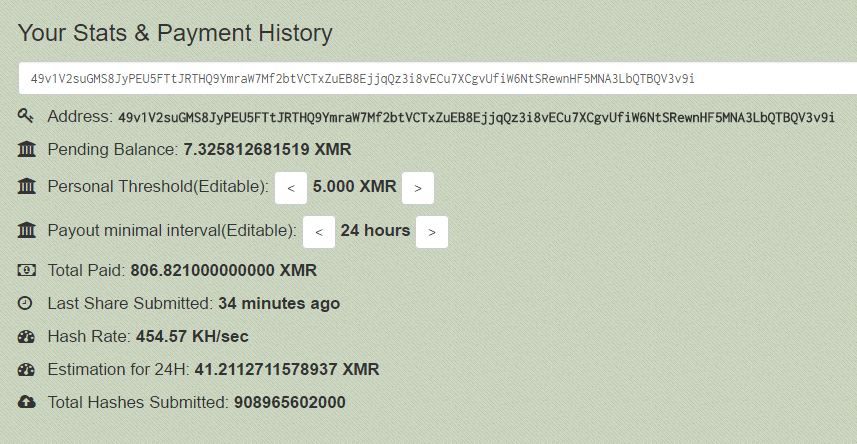 One of several Monero addresses associated with income from Adylkuzz mining