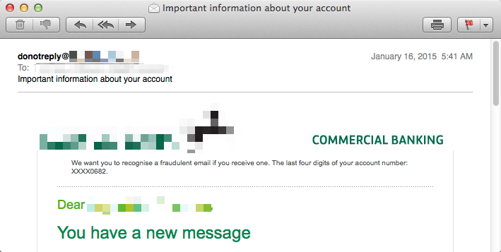 Sophisticated and uncommon spam email containing retail bank lure