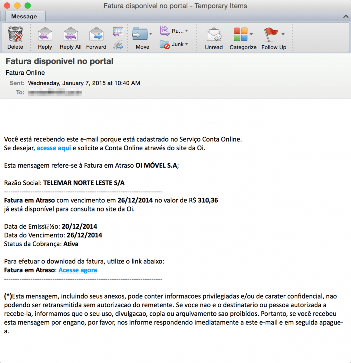 Phishing Email with Malicious Phish Pharm URLs