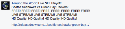 Example of malware lure posted to NFL Facebook page