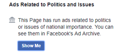 Facebook Ads related to politics and issues alert