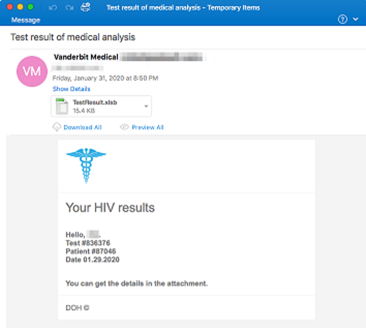 Email with Malicious Excel Attachment Claiming HIV Results