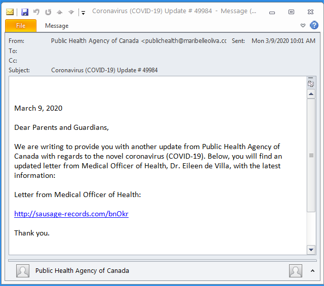 Ta505 Coronavirus Phishing Email Example