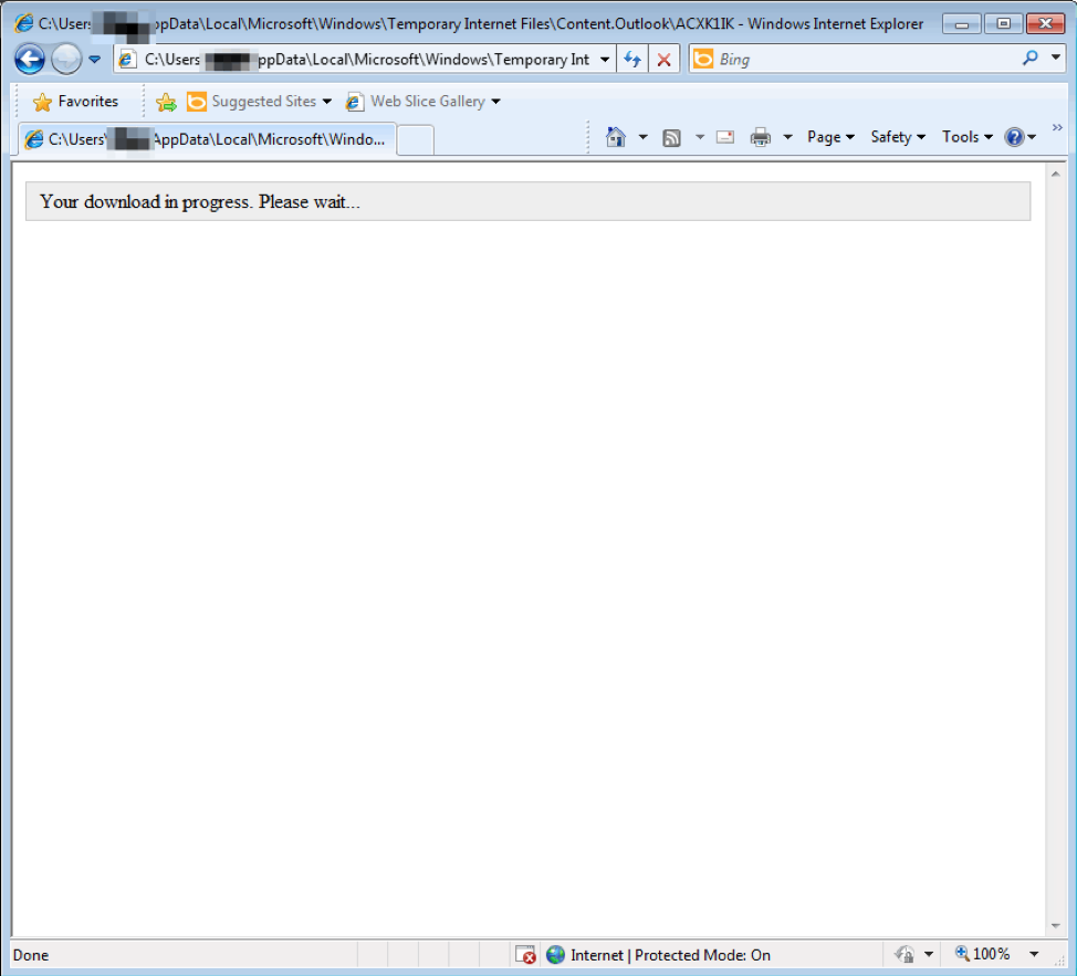 .html attachment with JavaScript that downloads the final payload