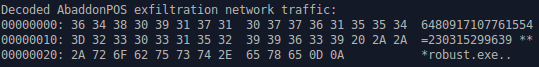 Plaintext exfiltrated credit card data and process name