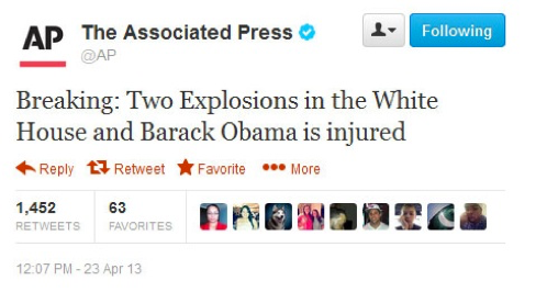 AP headline; Two Explosions in the White House and Barack Obama is injured