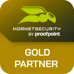 Hornetsecurity by Proofpoint gold partner certification badge.