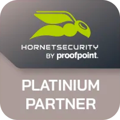 Hornetsecurity by Proofpoint platinum partner certification badge.