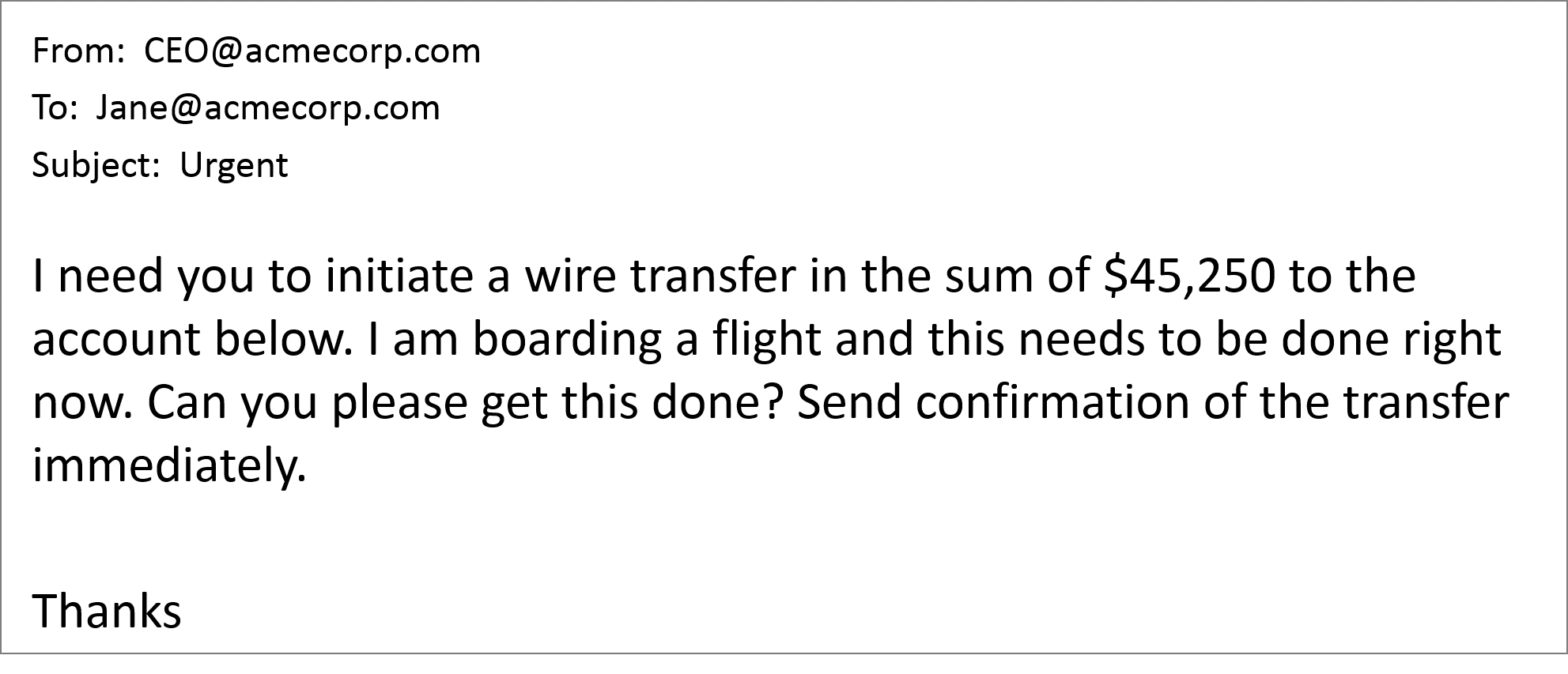 Fake business email compromise (BEC) email from an authoritarian personality