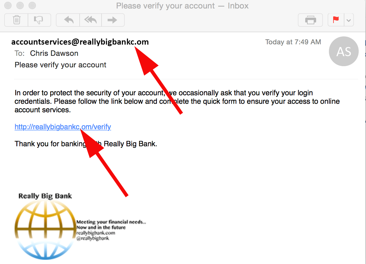 fake email illustrating common typosquatting features