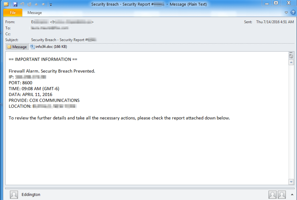 Email delivering documents that download CryptXXX ransomware