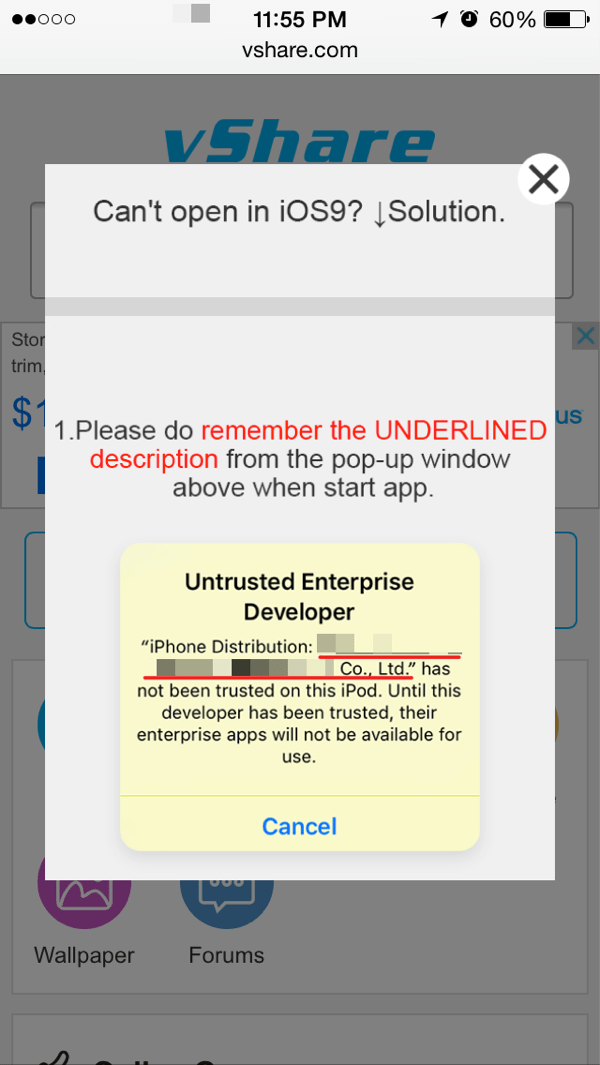 Instructions to end-user to enable trust of apps from unofficial app stores