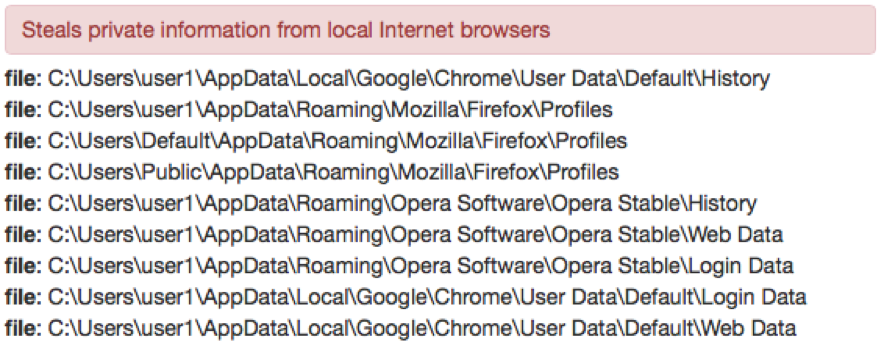 Stealer module targeting information from browsers