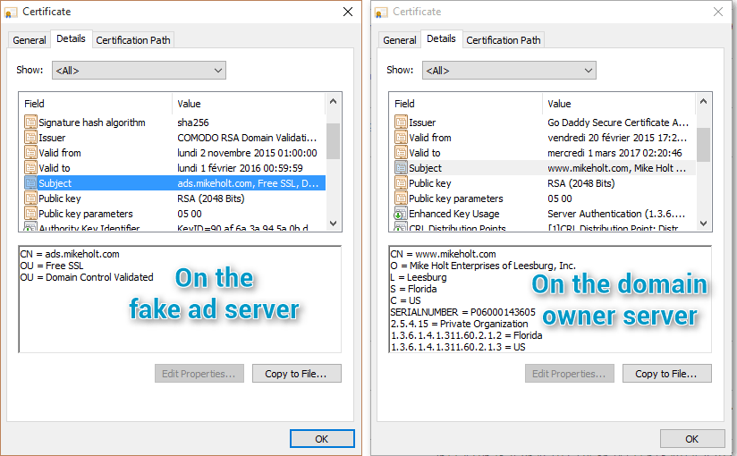 Shadowed domain SSL certificate vs legitimate owner's domain SSL certificate