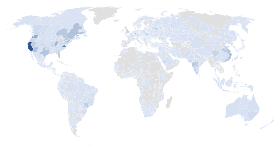 Geographic distribution of browsing events