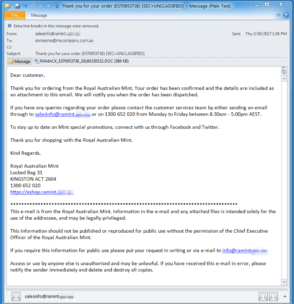 Example email delivering trojan Dridex on March 31, 2017