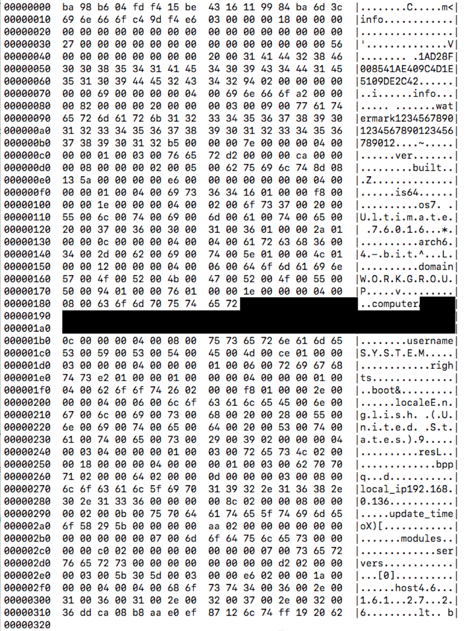 FlawedGrace C&C message 4 plaintext data example