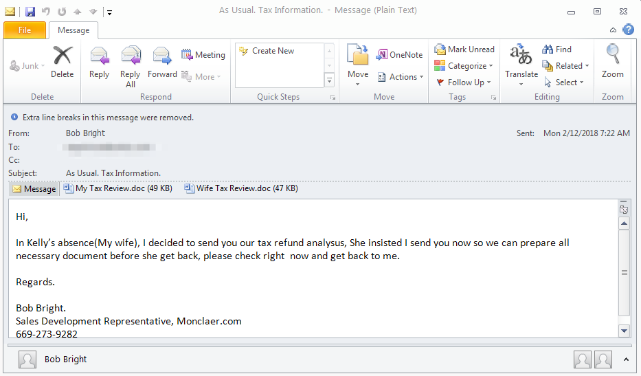 Tax-themed email lure distributing a RAT