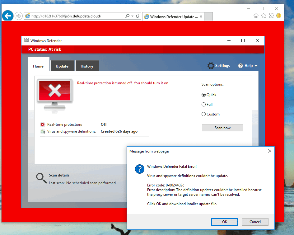 fake windows 10 error