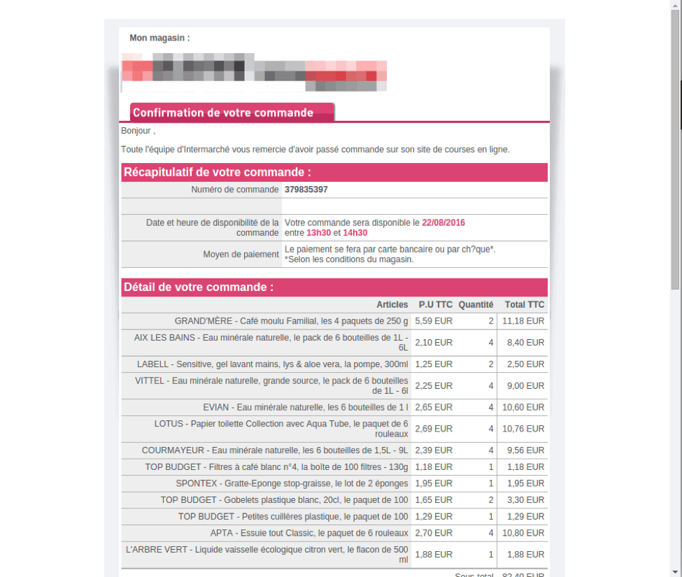 Decoy order confirmation for French online grocer