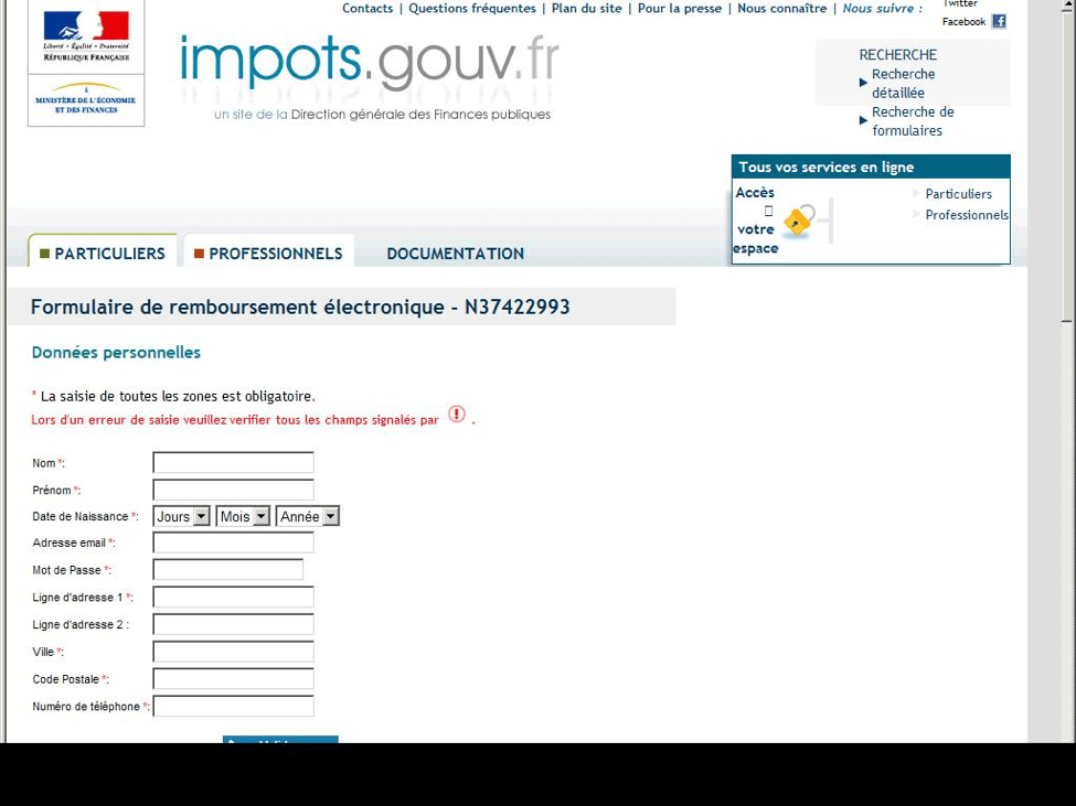 Fraudulent French government tax refund phishing site