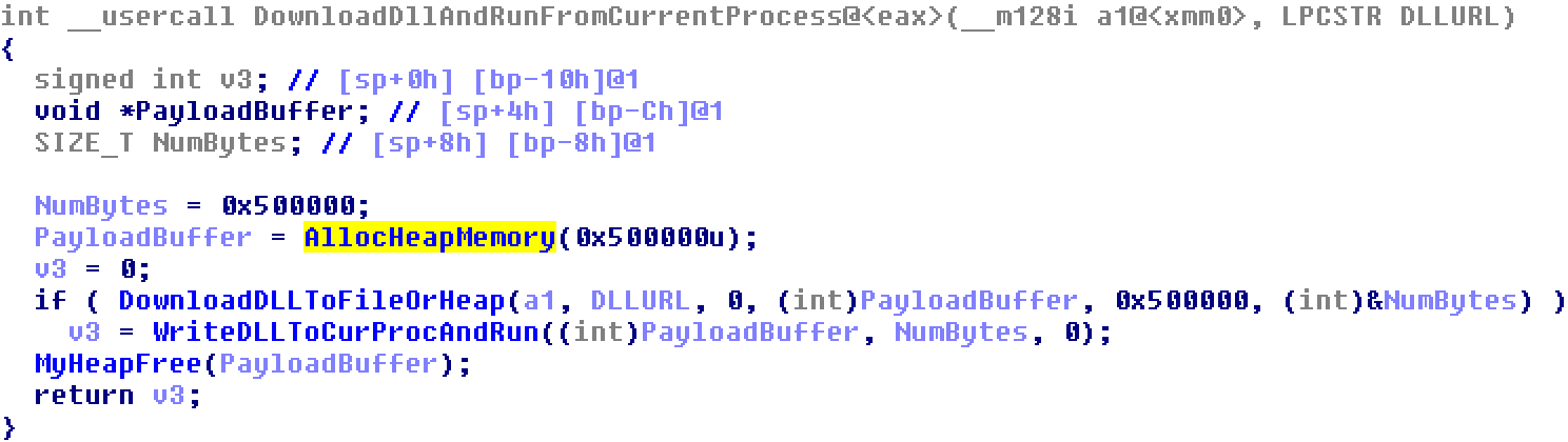 Pseudocode showing Hancitor downloading a DLL module