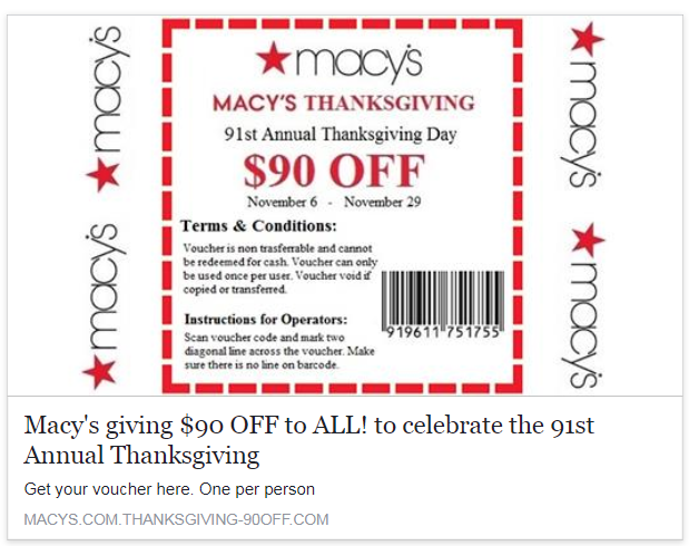 Holiday Shopping Safety Tips - Macys Facebook Ad Example