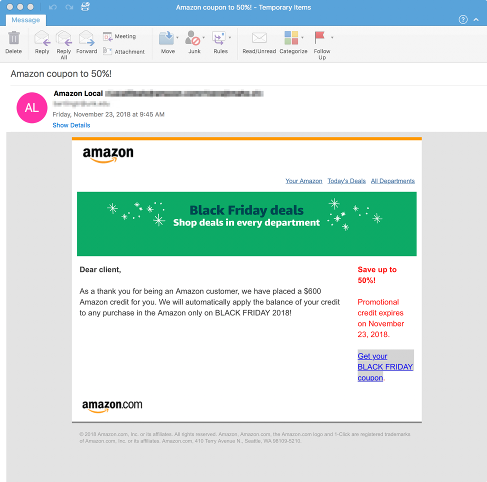 Black Friday-themed Emotet lure using stolen Amazon branding