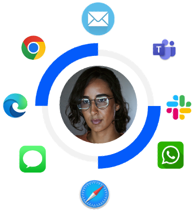  Face of a person surrounded by collaboration tool logos