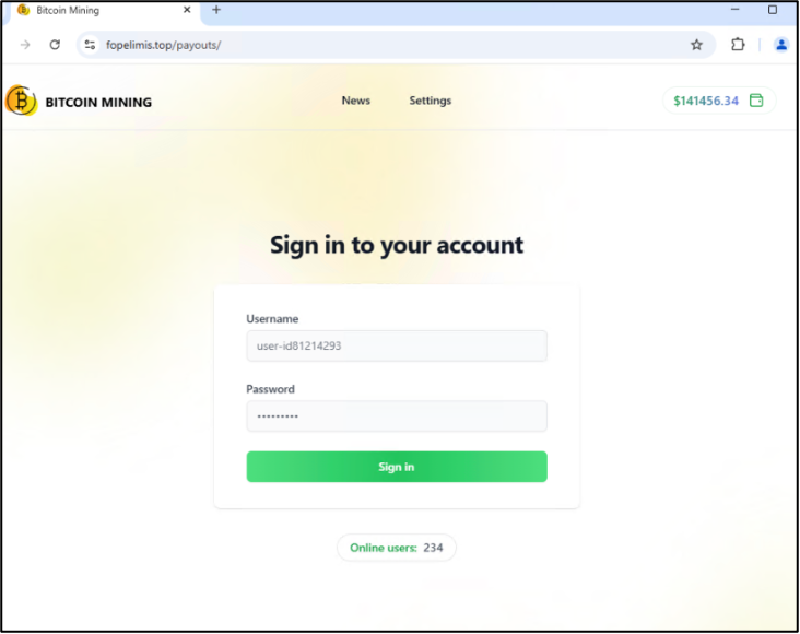 A fake login page