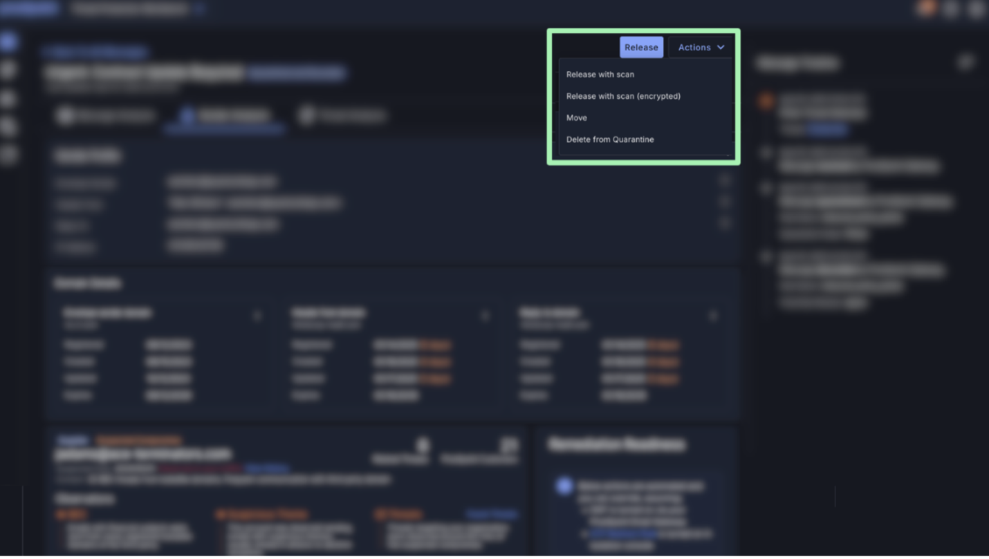 Analysts can take one-click remediation actions in Proofpoint Threat Protection Workbench.