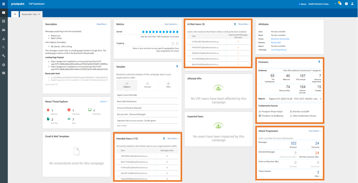 TAP dashboard for healthcare ransomware campaign visibility