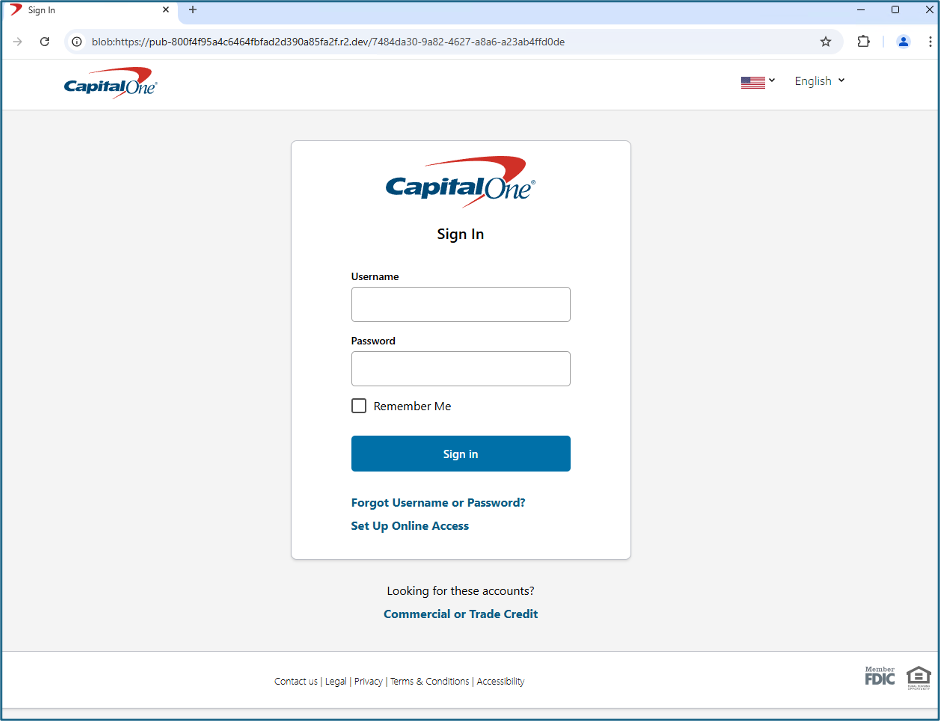 Capital one fake login page