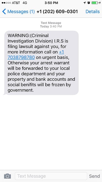 Ejemplo de fraude por mensaje de texto