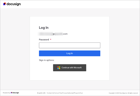 Portal de inicio de sesión de DocuSign falso en un sitio web proxy.