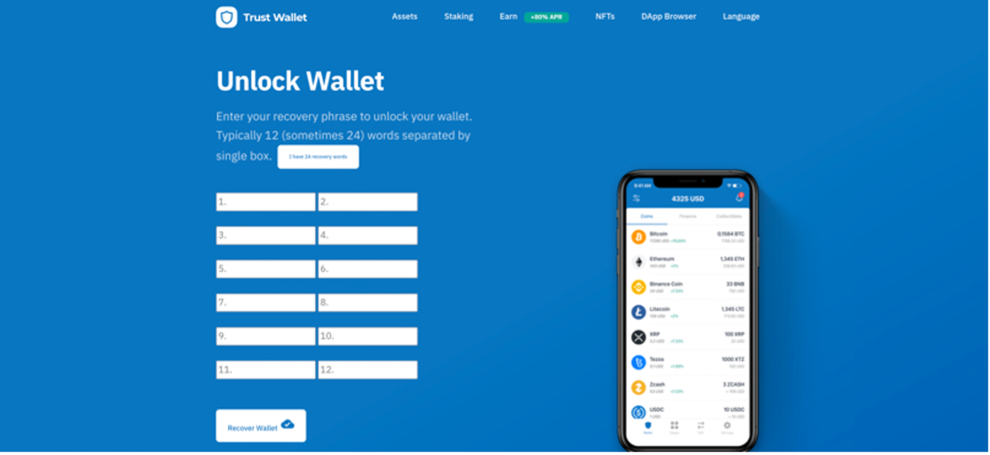 Trust Wallet Passphrase Page