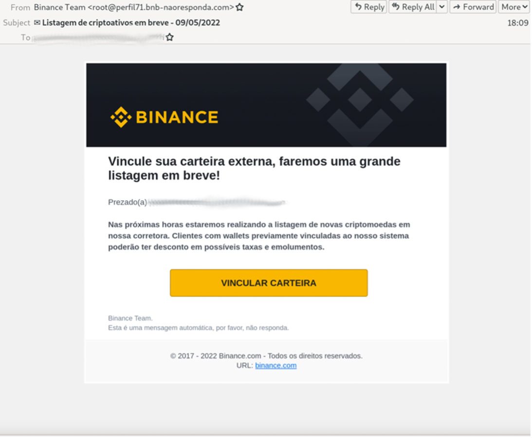 Binance Cryptocurrency Phishing Email