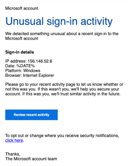  Screenshot of the phishing template with the highest failure rate and the lowest reporting rate.