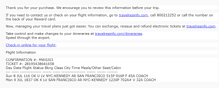 Flight Confirmation Phishing Email with Several Malicious Links