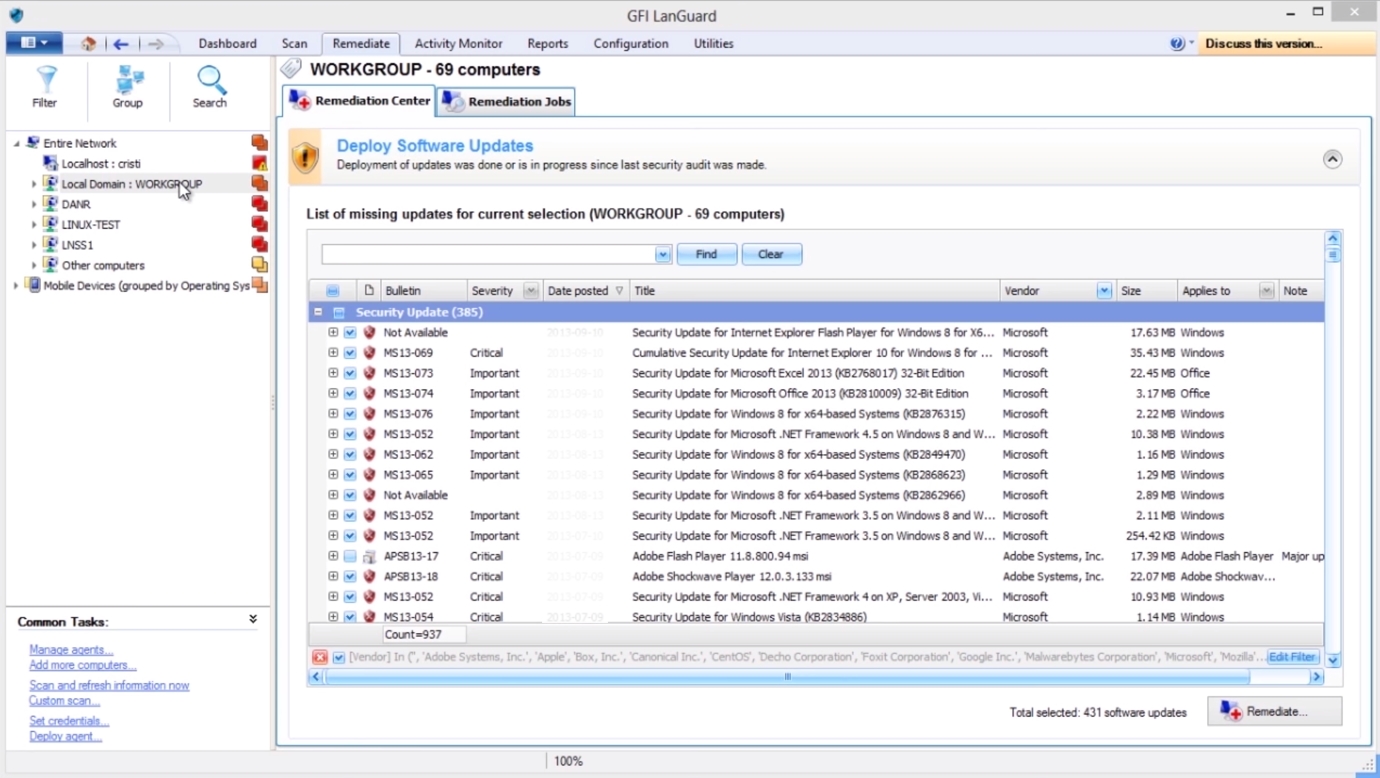 GFI LandGuard Patch Management Dashboard