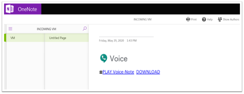 Malicious OneNote file Impersonating Voicemail