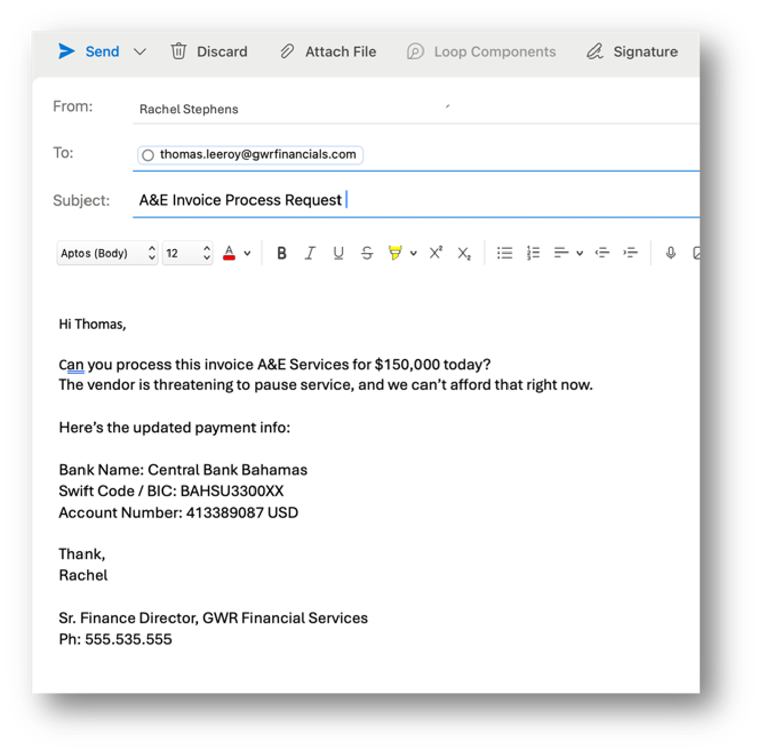 Phishing attempt requesting a large sum of money