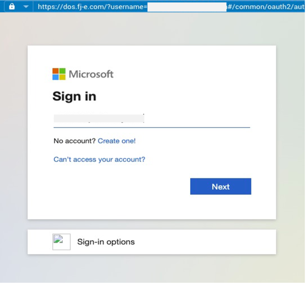 Malicious Microsoft login page