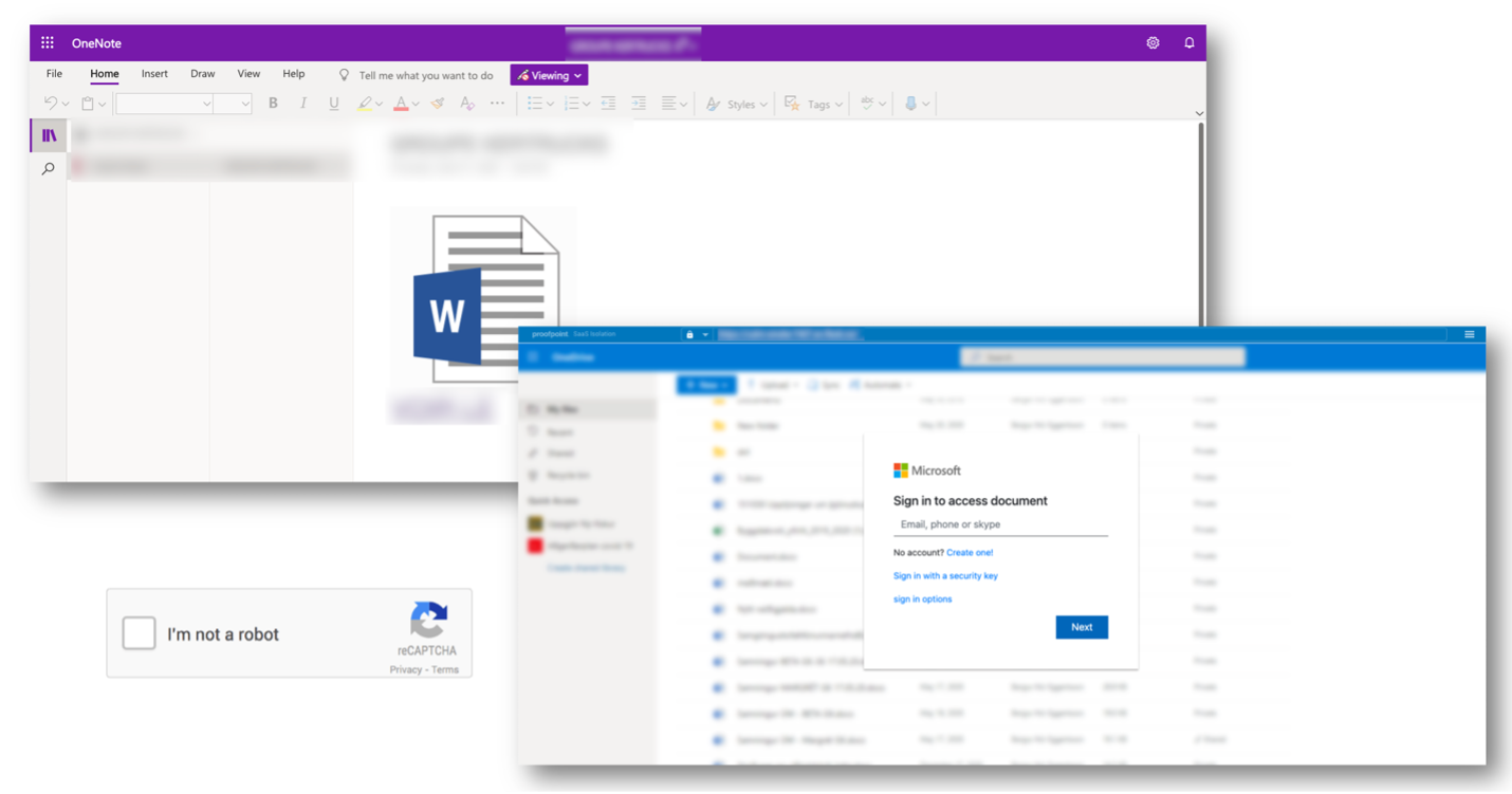 pagina OneNote con un documento Word fasullo