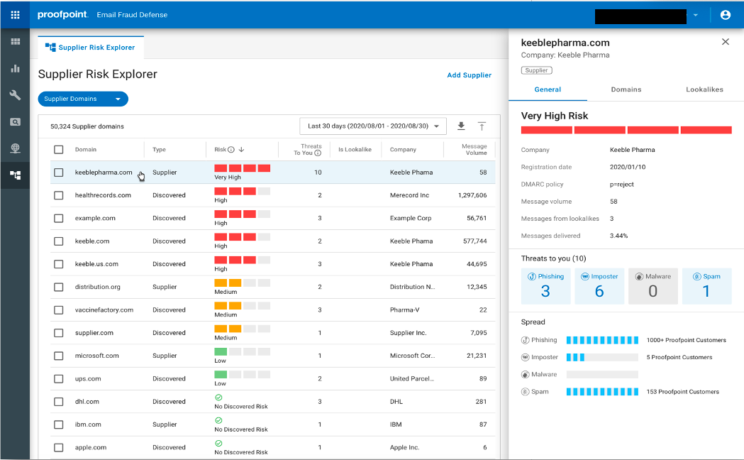 Supplier Risk Explorer identifies supplier domains 