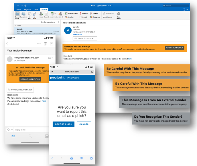 Proofpoint New Email Warning Tags with Report Suspicious